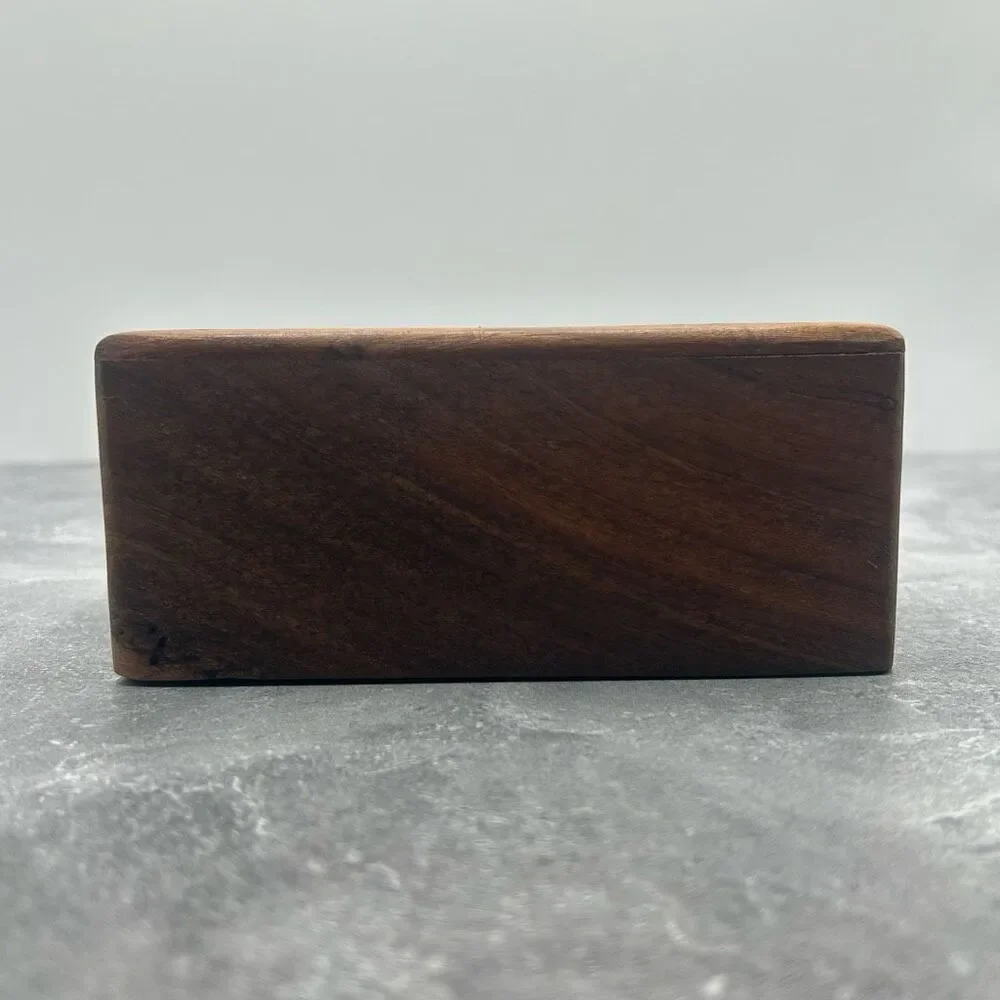 Vintage Hand Carved Wooden Trinket Jewelry Box Engraved Traditional Urns